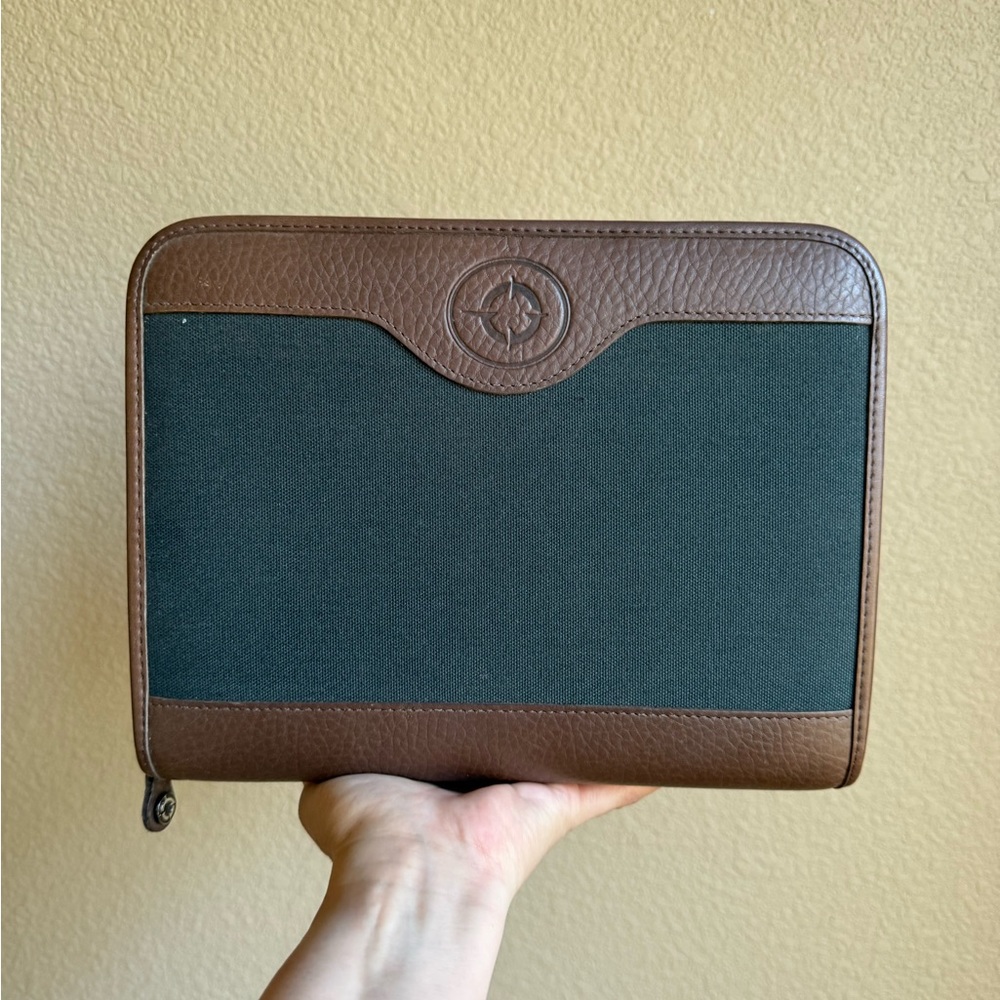 Franklin Covey Green and Brown Leather Zipper Binder 10x8 NEW 90s 7 ring